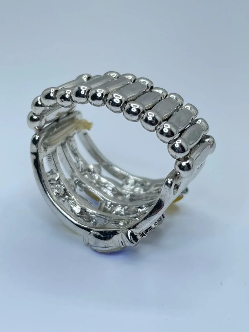 Silver Tone Multicolor Crystal Stretch Ring AB Yellow White Statement